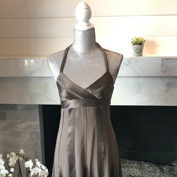 BCBGMaxAzria Cocoa Silk Halter Dress Size 6 - Picture 2 of 8